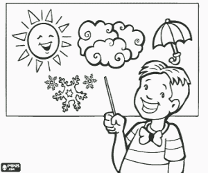 Colorear Un niño en clase de meteorología
