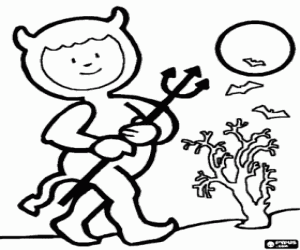 Colorear Un niño vestido de diablo