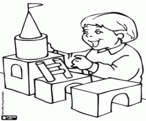 Colorear Niño y el juego de construcción