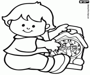 Colorear Un niño y el reloj de juguete