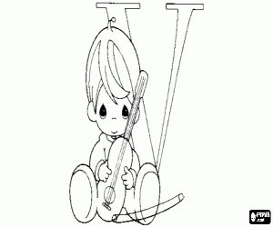 Colorear Niño y un violín con la letra V