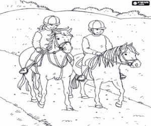 Colorear Dos niños a caballo