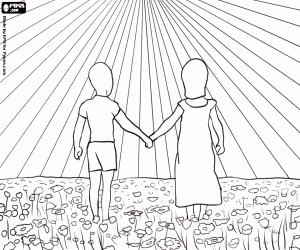 Colorear Niños disfrutando la primavera