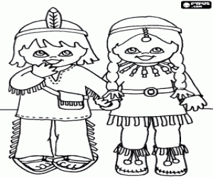 Colorear Niños indios y vestidos típicos