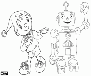 Colorear Noddy y el robot Whiz