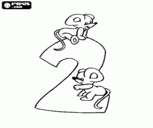 Colorear Número 2 con dos ratoncitos