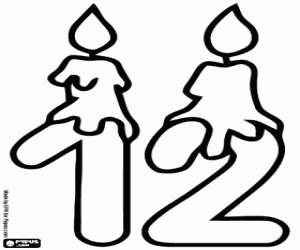 Colorear Número doce, velas de cumpleaños