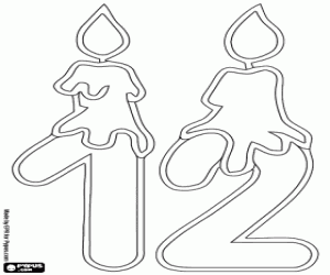 Colorear Número doce con velas, en línea fina
