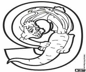 Colorear Número nueve, conejo y zanahoria