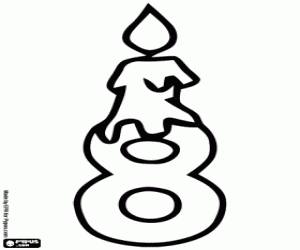 Colorear Número ocho con vela de cumpleaños