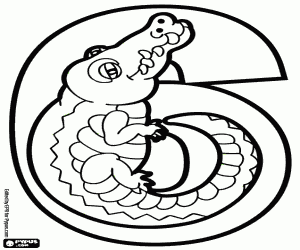 Colorear Número seis, un cocodrilo