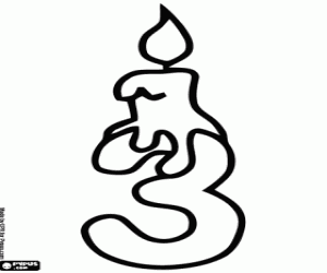 Colorear Número tres con vela cumpleaños