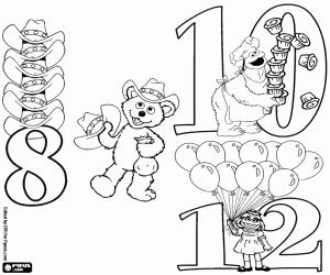 Colorear Números 8, 10, 12 Sesame Street