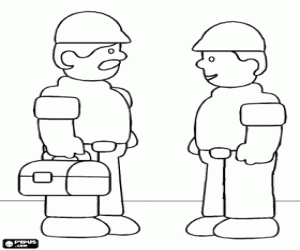 Colorear Los obreros llegan al trabajo