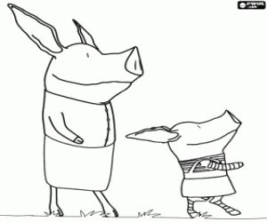 Colorear Olivia la cerdita con su madre