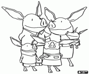 Colorear Olivia la cerdita con su família