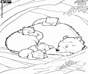 Colorear Los oseznos con su madre