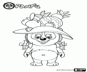 Colorear Oso panda con sombrero de frutas