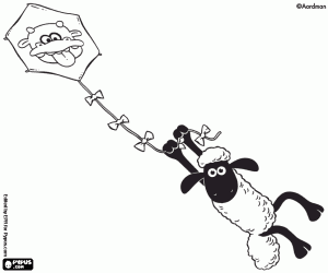 Colorear La oveja Shaun y una cometa