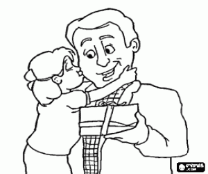 Colorear Padre de la hija, beso y regalo