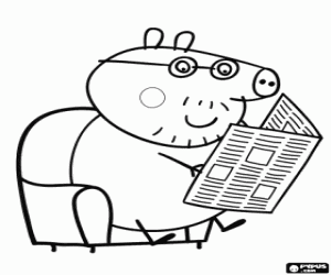 Colorear Padre de PeppaPig y el periódico
