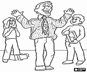 Colorear Un padre feliz con el regalo