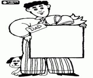 Colorear Un padre con su perro y el regalo