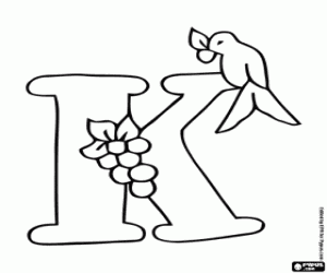 Colorear Pajarito y frutos con la letra K