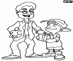 Colorear Papá recibiendo un regalo de su hijo