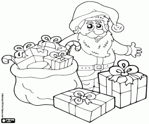 Colorear Papá Noel con regalos preparados