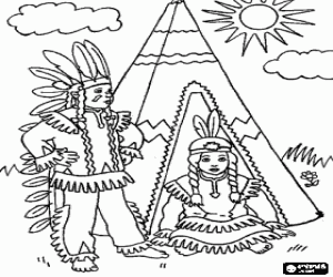 Colorear Pareja de indios apaches