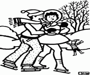 Colorear Pareja patina en el lago helado