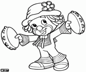 Colorear Patatí con dos panderetas