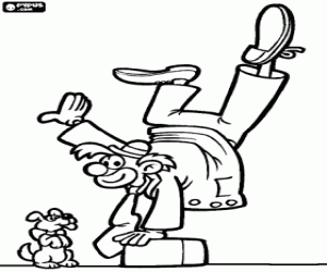 Colorear Un payaso acrobata y un perrito