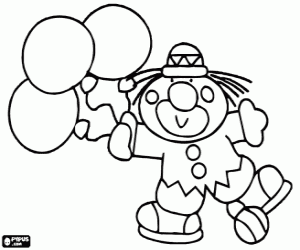 Colorear Payaso con tres globos en la mano