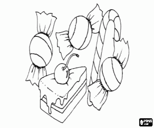 Colorear Un pedazo de tarta y caramelos