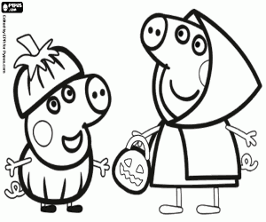 Colorear Peppa Pig y George en Halloween