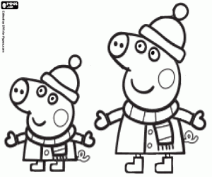 Colorear Peppa y George en invierno