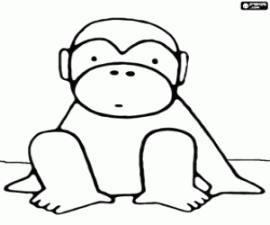 Colorear Pequeño mono sentado en el suelo