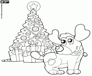 Colorear El perro con el abeto de Navidad