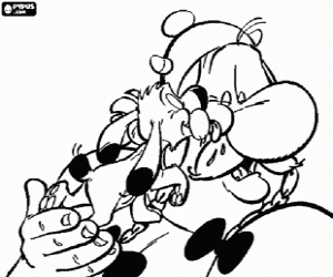 Colorear El perro lame la cara de Obélix