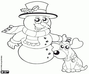 Colorear El perro y el muñeco de nieve