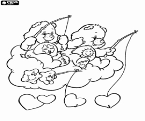 Colorear La pesca de corazones y Care Bears