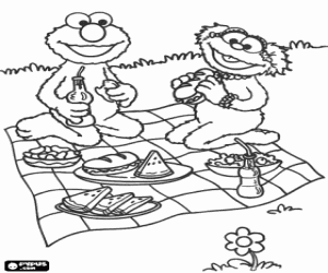 Colorear El picnic de Zoe y Elmo