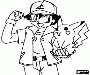 Colorear Pikachu y Ash de Pokémon