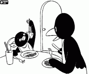 Colorear Pingu comiendo un delicioso pescado