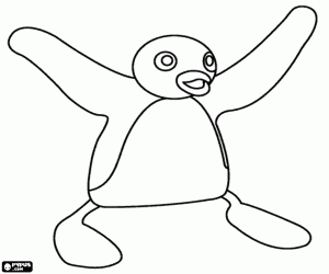 Colorear Pingu feliz con alas abiertas
