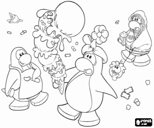 Colorear Una pingüino y un gran helado