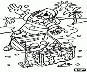 Colorear Un pirata con monedas de oro