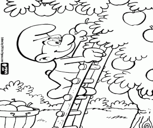 Colorear Un Pitufo y las manzanas